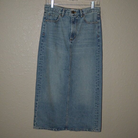 NWT $368 Sz 25The Great. Blue Denim Column Midi Skirt
